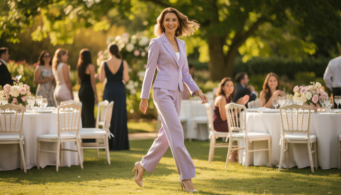 découvrez 3 tenues élégantes de tailleurs femme chic avec pantalon, parfaites pour être une invitée stylée et sophistiquée lors d'un mariage.