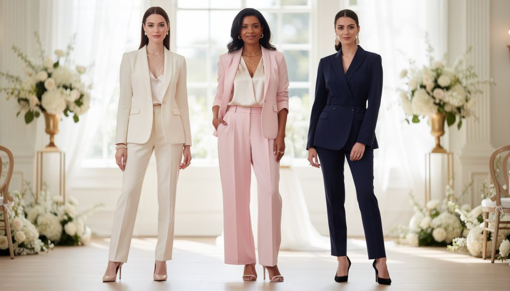 découvrez 3 tenues élégantes et chic avec pantalon pour femme invitée à un mariage, parfaites pour un look raffiné et moderne.