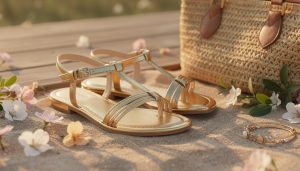 découvrez les sandales plates dorées, l'accessoire incontournable pour un look tendance et lumineux lors du printemps et de l'été.